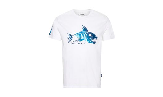 WX Fish T-shirt, White Cotton w/ Skeleton, 