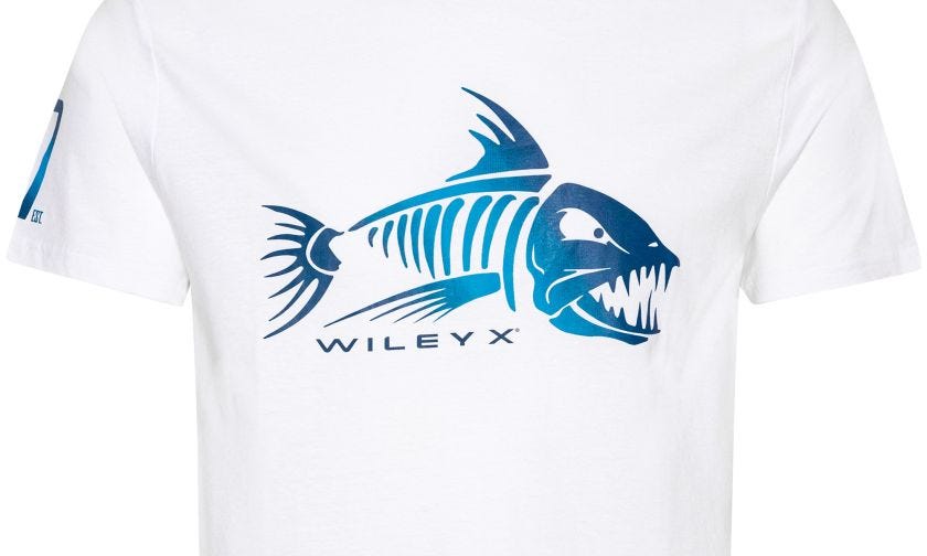 WX Fish T-shirt, White Cotton w/ Skeleton,  Image