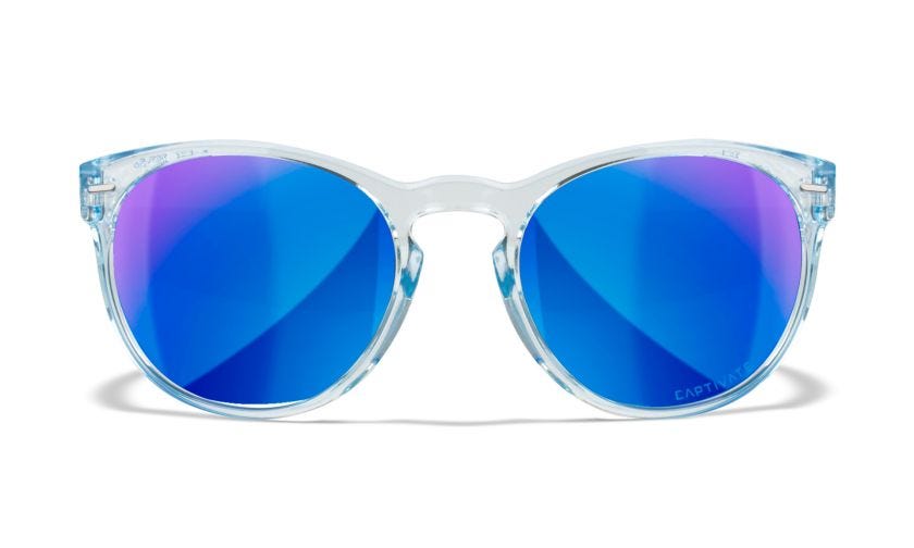 WX COVERT, Lenses: CAPTIVATE™ Polarized Blue Mirror, Frame: Gloss Crystal Light Sapphire Blue Image