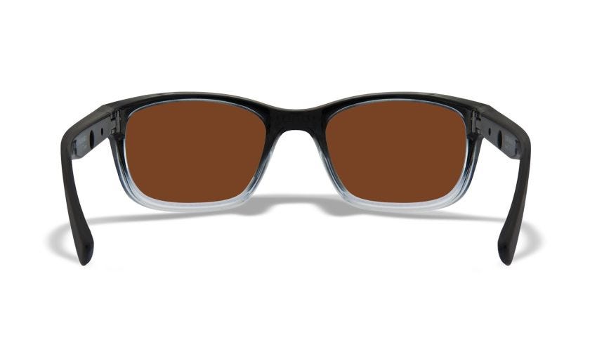 WX HELIX, Lenses: CAPTIVATE™ Polarized Bronze Mirror, Frame: Gloss Black Fade to Clear Crystal Image