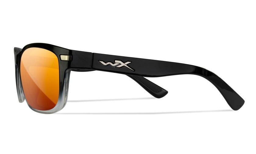 WX HELIX, Lenses: CAPTIVATE™ Polarized Bronze Mirror, Frame: Gloss Black Fade to Clear Crystal Image