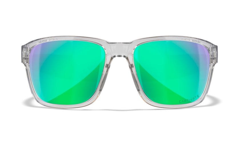WX TREK, Lenses: CAPTIVATE™ Polarized Green Mirror, Frame: Gloss Crystal Light Grey Image