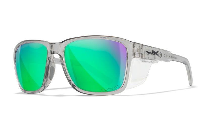 WX TREK, Lenses: CAPTIVATE™ Polarized Green Mirror, Frame: Gloss Crystal Light Grey Image